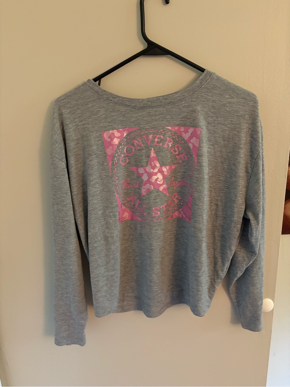 Converse Grey Sweatshirt with Pink Logo Panel